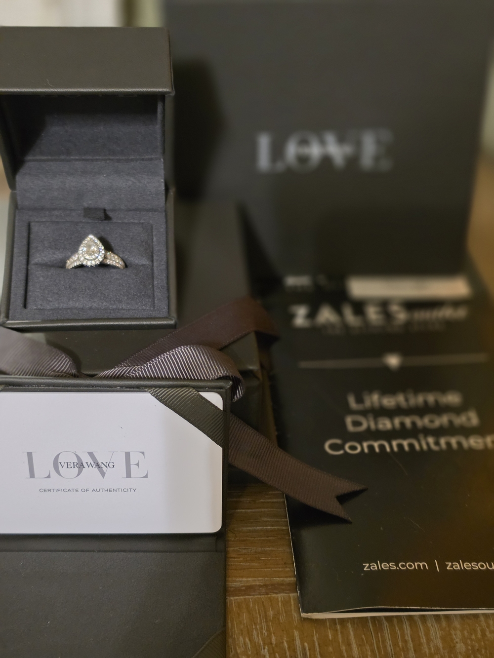 Vera Wang Pear Halo Diamond Ring in Silver
